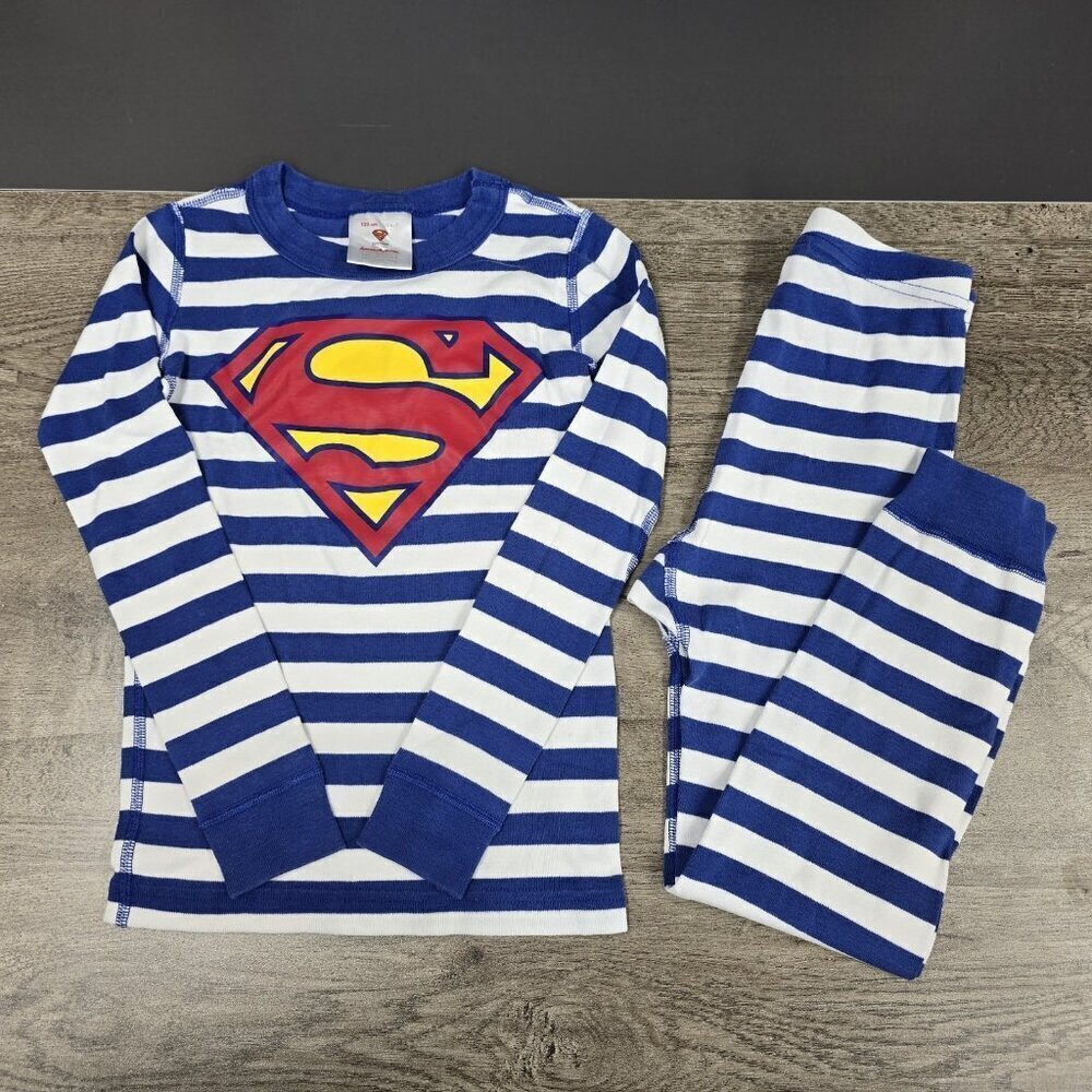 Hanna Andersson Pajama Set Size 120 (6-7) Superman Striped Organic Cotton PJ